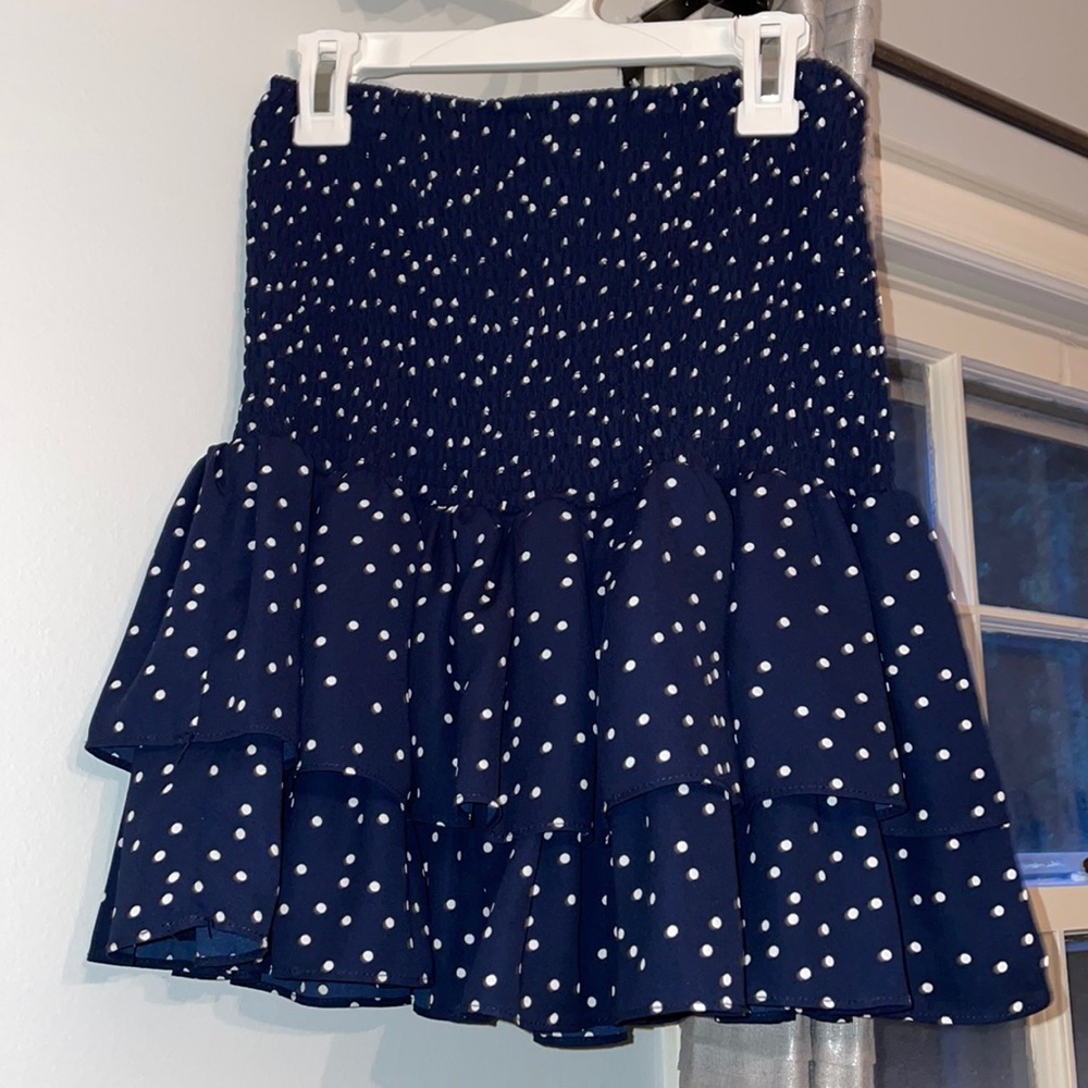 Navy two teared skirt with white Polk dots